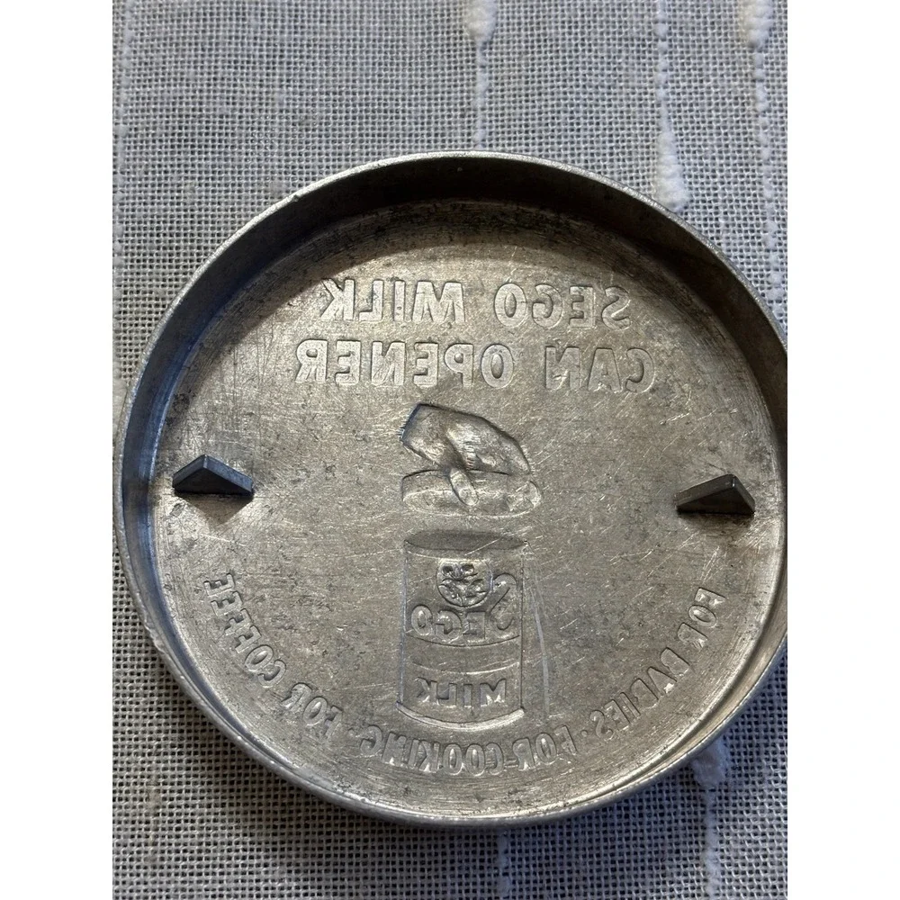 Vintage Aluminum Sego Evaporated Milk Can Opener Cover Advertising Kitchen Tool